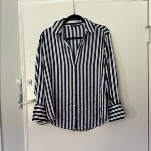 Zara Blue and White Striped Button-Down Shirt